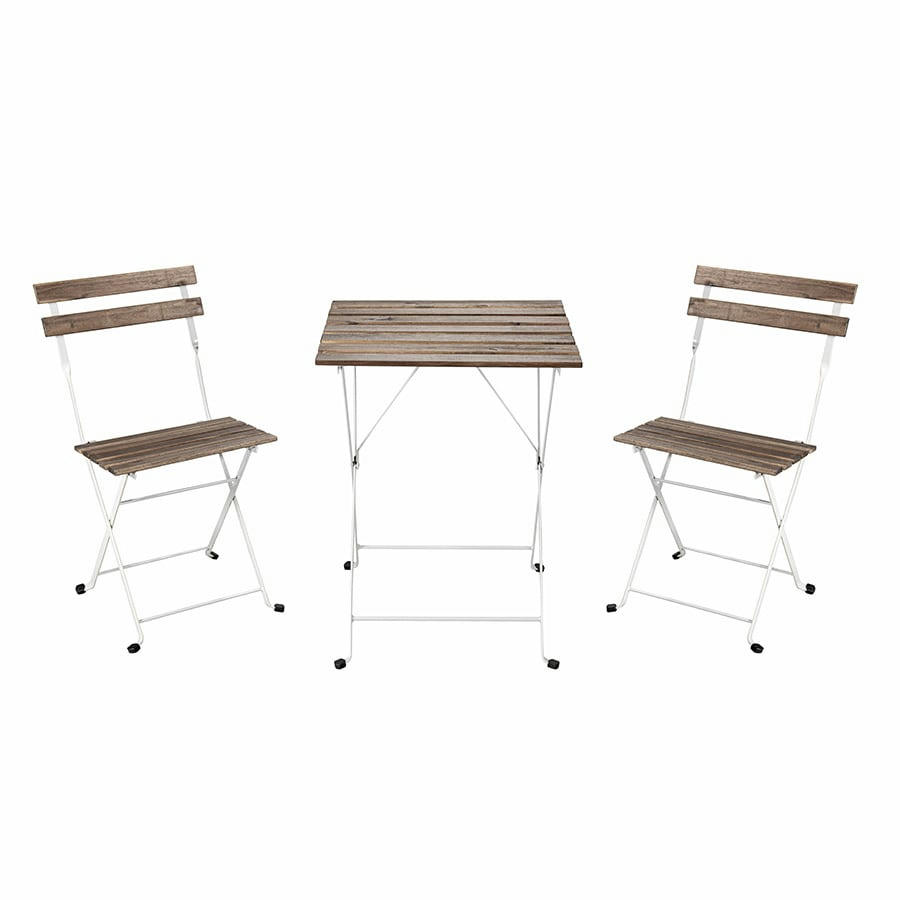 BISTROT - Ensemble Table + 2 Chaises Pliantes en Bois et Fer Blanc