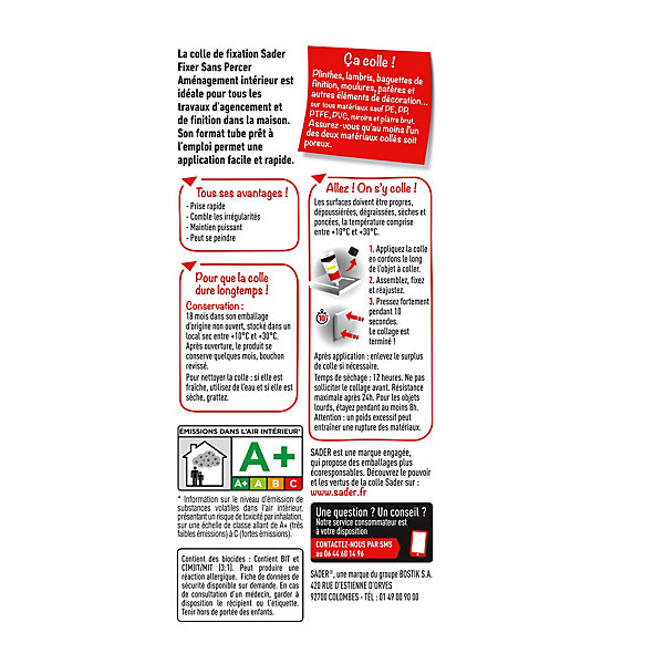 Colle de fixation Sader Fixer Sans Percer Aménagement intérieur 200ml