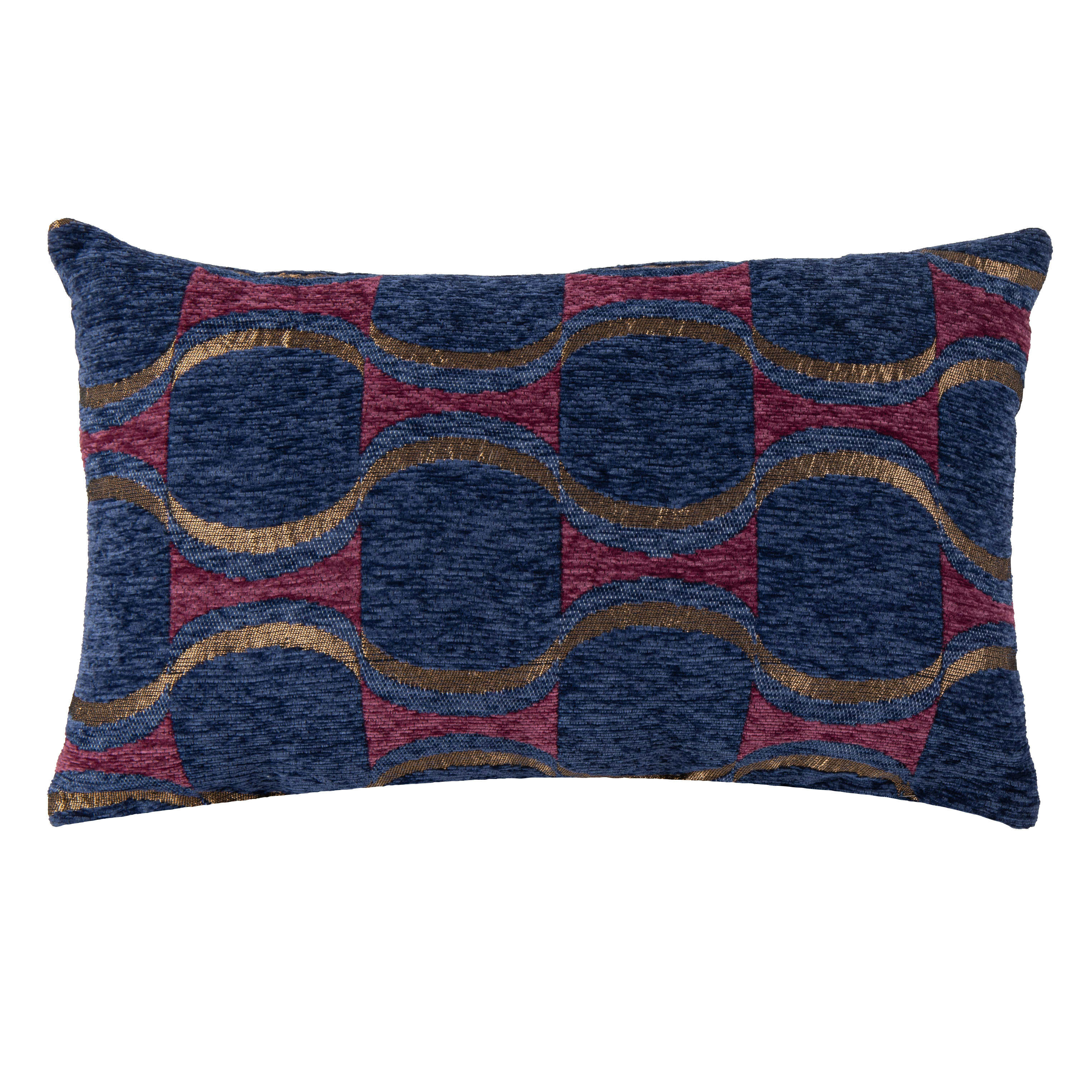 NISAEA - Housse de coussin chenillée motifs rouges, bleus et marron 50x30
