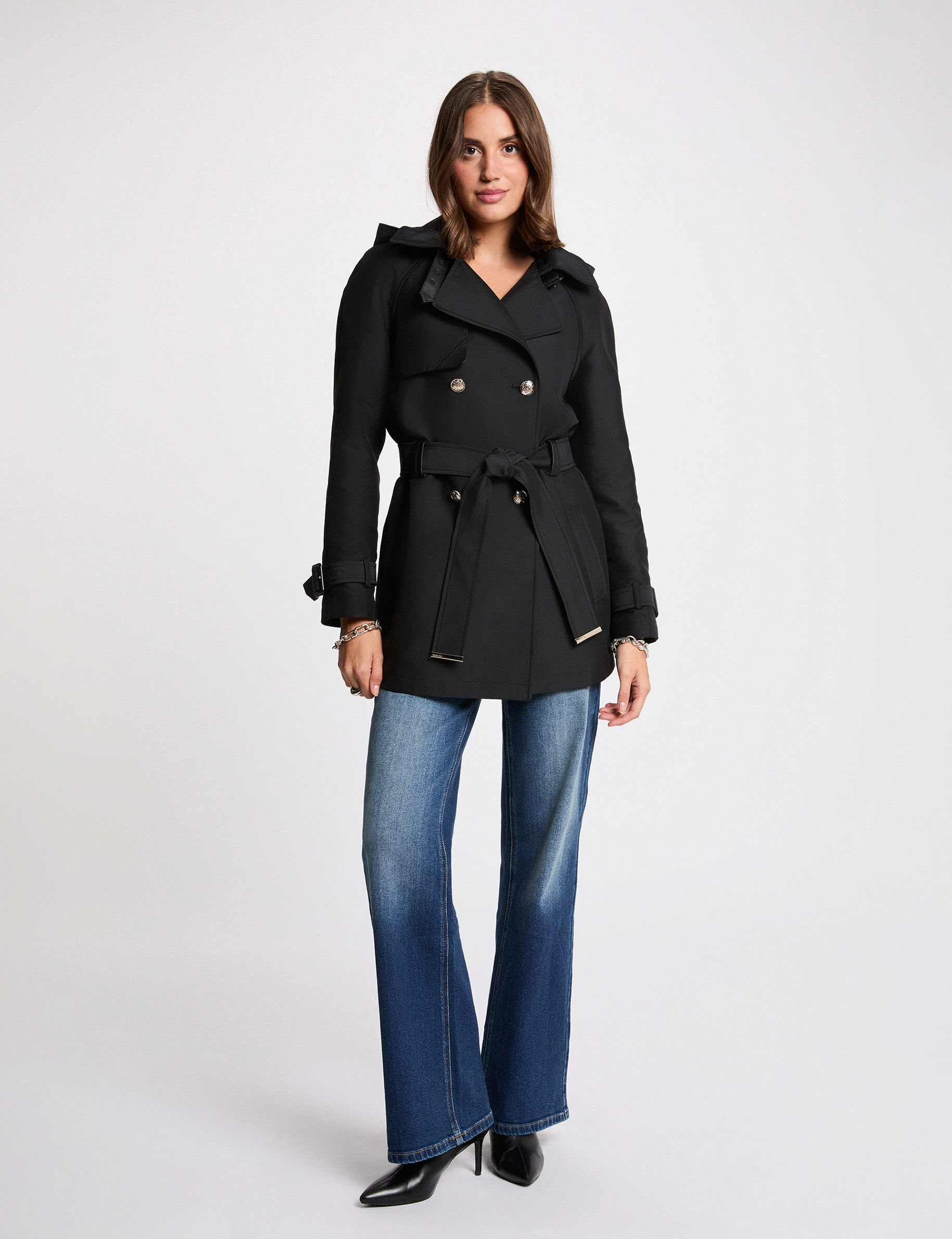 Mid-Length Trench With Hood Black Women