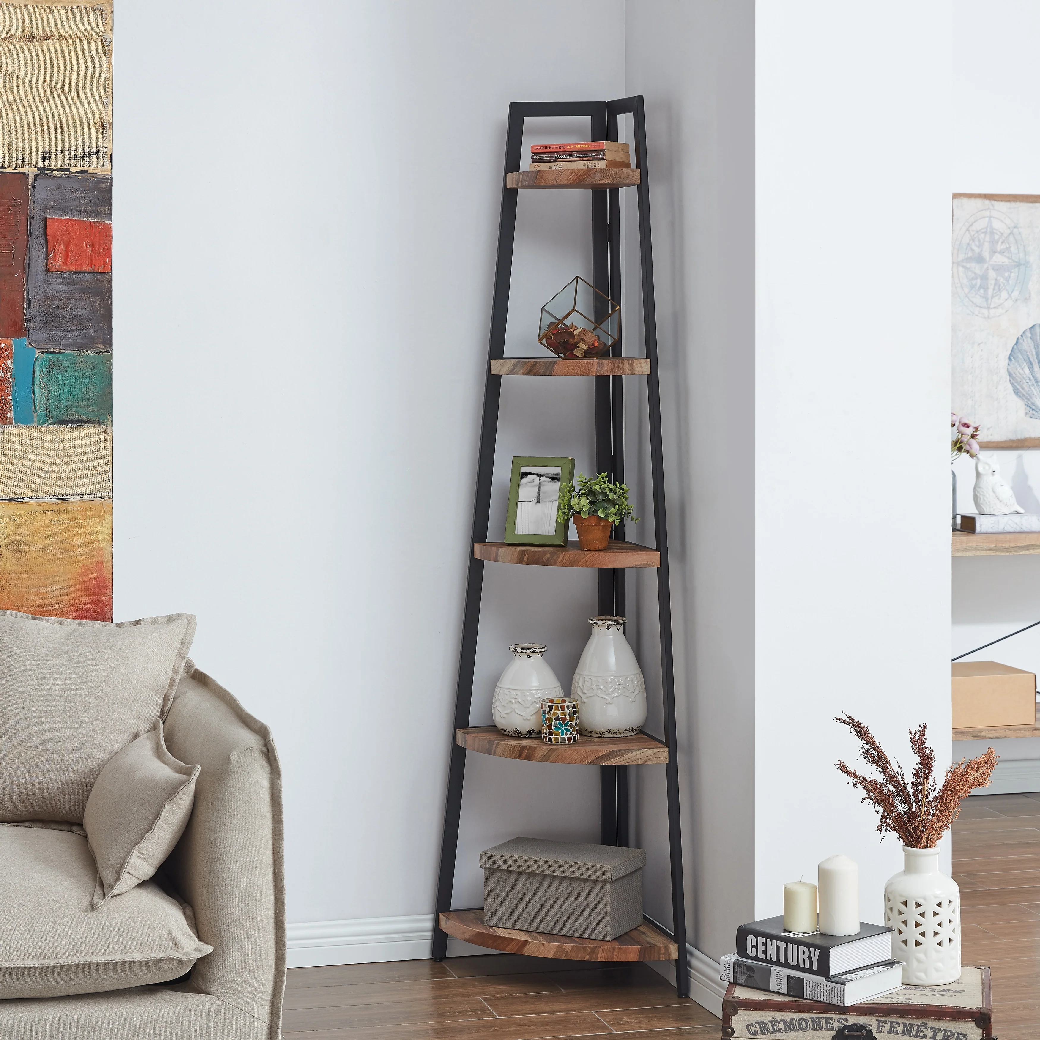 Danya B. Free-Standing 5-Tier Pyramid Industrial Corner Shelf