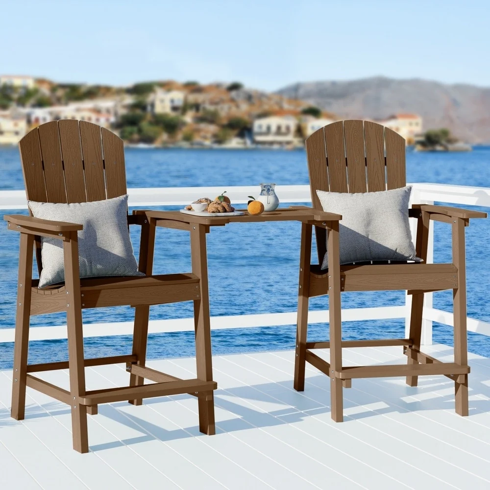 WINSOON Tall Adirondack Chair Piece of 3, Balcony Chair with Connecting Table