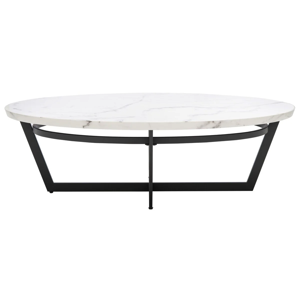 SAFAVIEH Corene White Marble/ Black Oval Coffee Table - 47.5 W x 31.5 L x 15 H - 48Wx32Dx15H