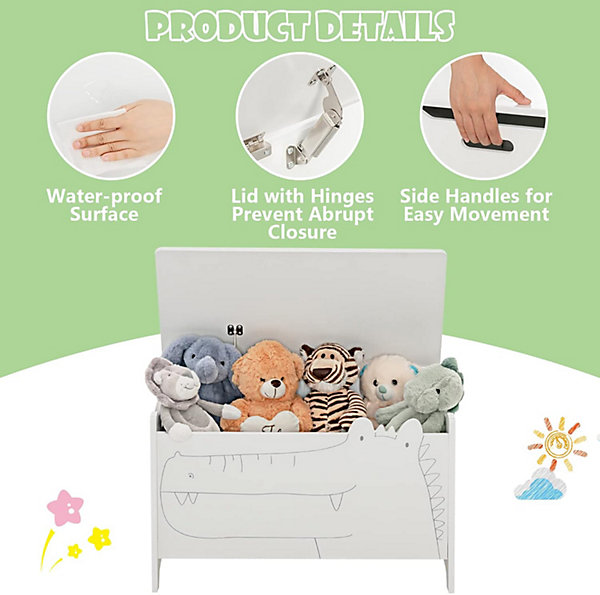 Coffre à Jouets avec Couvercle en Forme de Crocodile avec Poignées Pratiques Coffre de Rangement Blanc