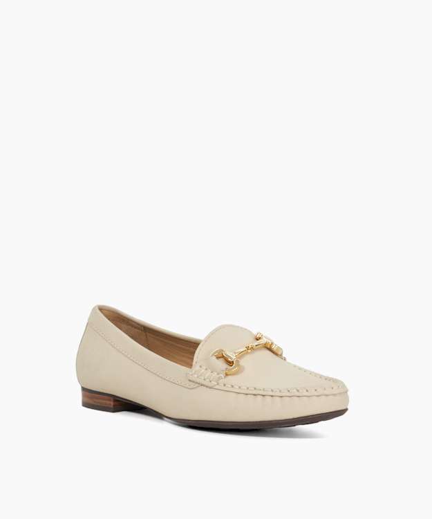 Glenniee Ecru - Suede Snaffle Trim Loafers
