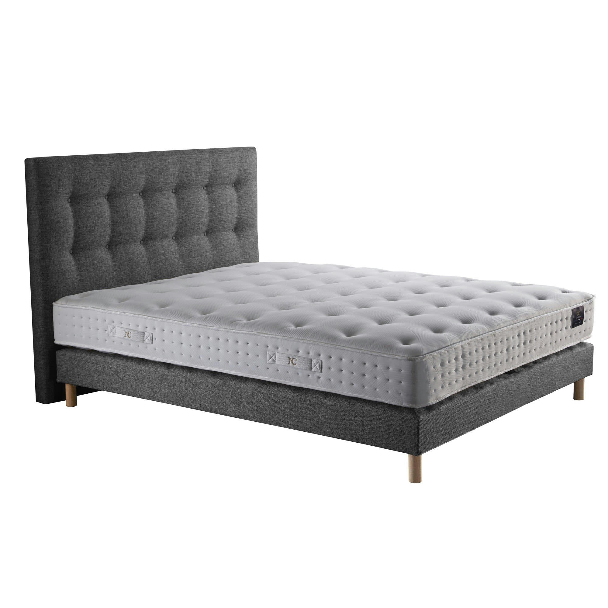 CIEL - Ensemble tête de lit Matelas mousse Orbis recyclé sommier Gris 160x200