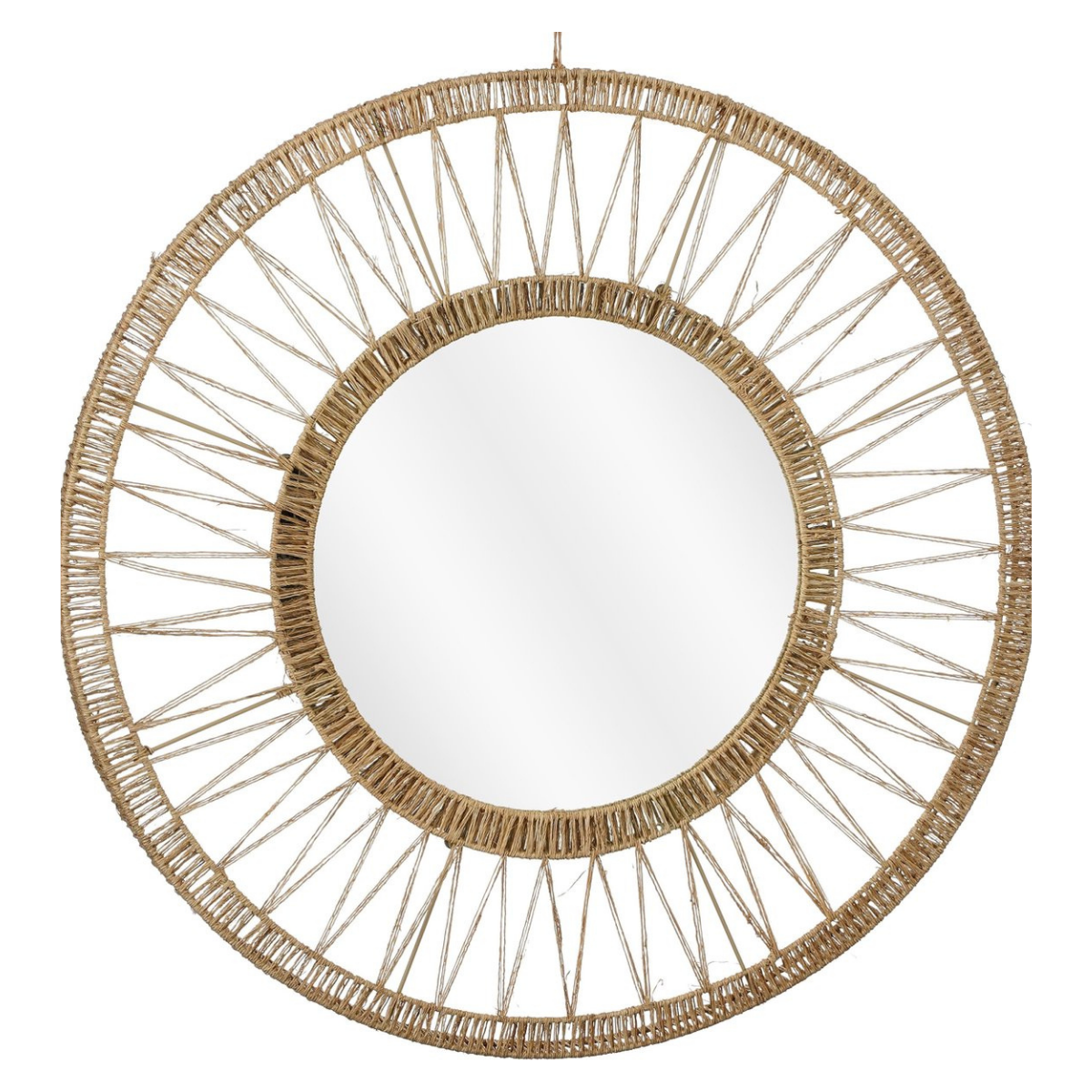 Mica Decorations Ludy Spiegel Rotan - Wandspiegel - Boho Decoratie - Decoratieve Spiegel Ø70 cm - Jute - Lichtbruin