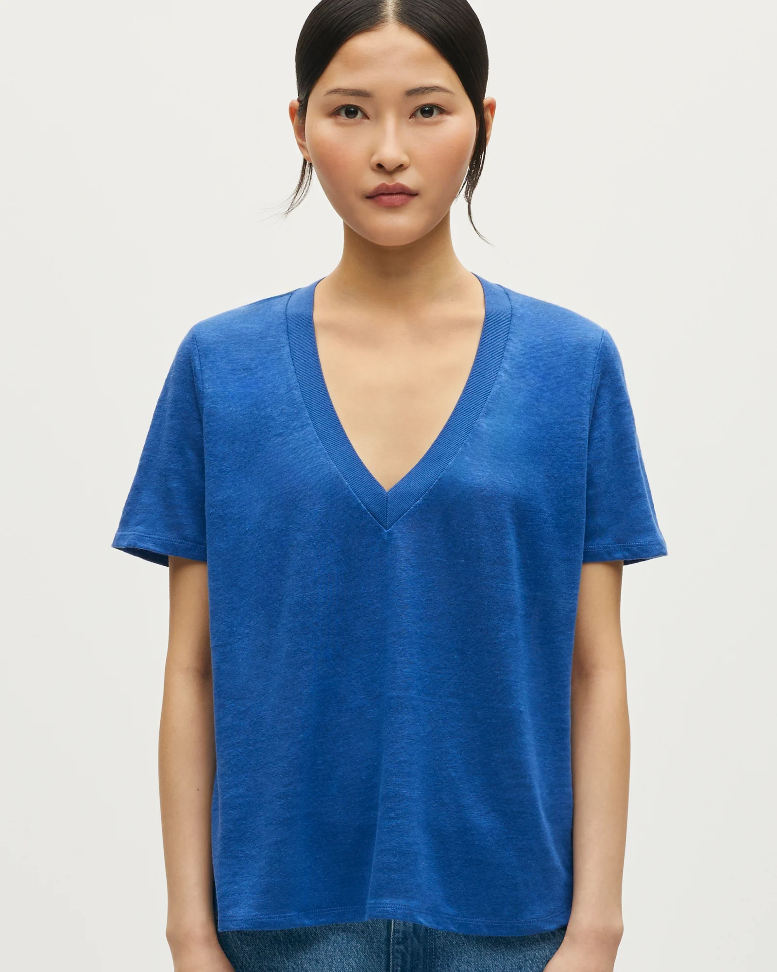 T-shirt col V en lin SARAH