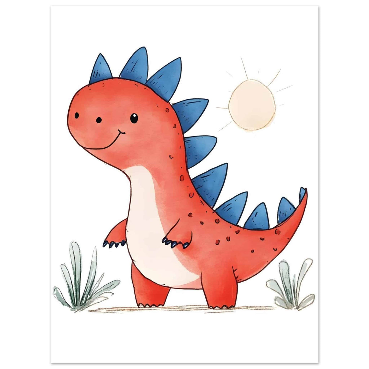 Artfulprints Kleurrijke dinosaurus  poster 30x40 cm