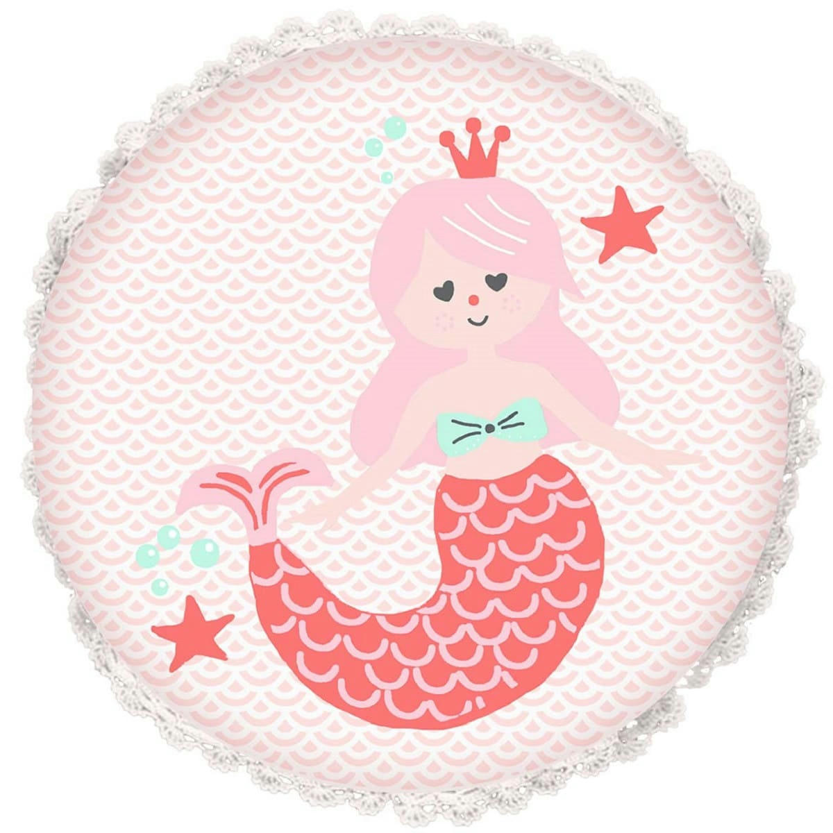 KIDS - Coussin coton rose avec sirène 30cm