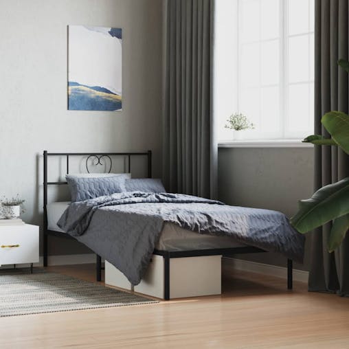 NNEVL Metal Bed Frame with Headboard Black 107x203 cm