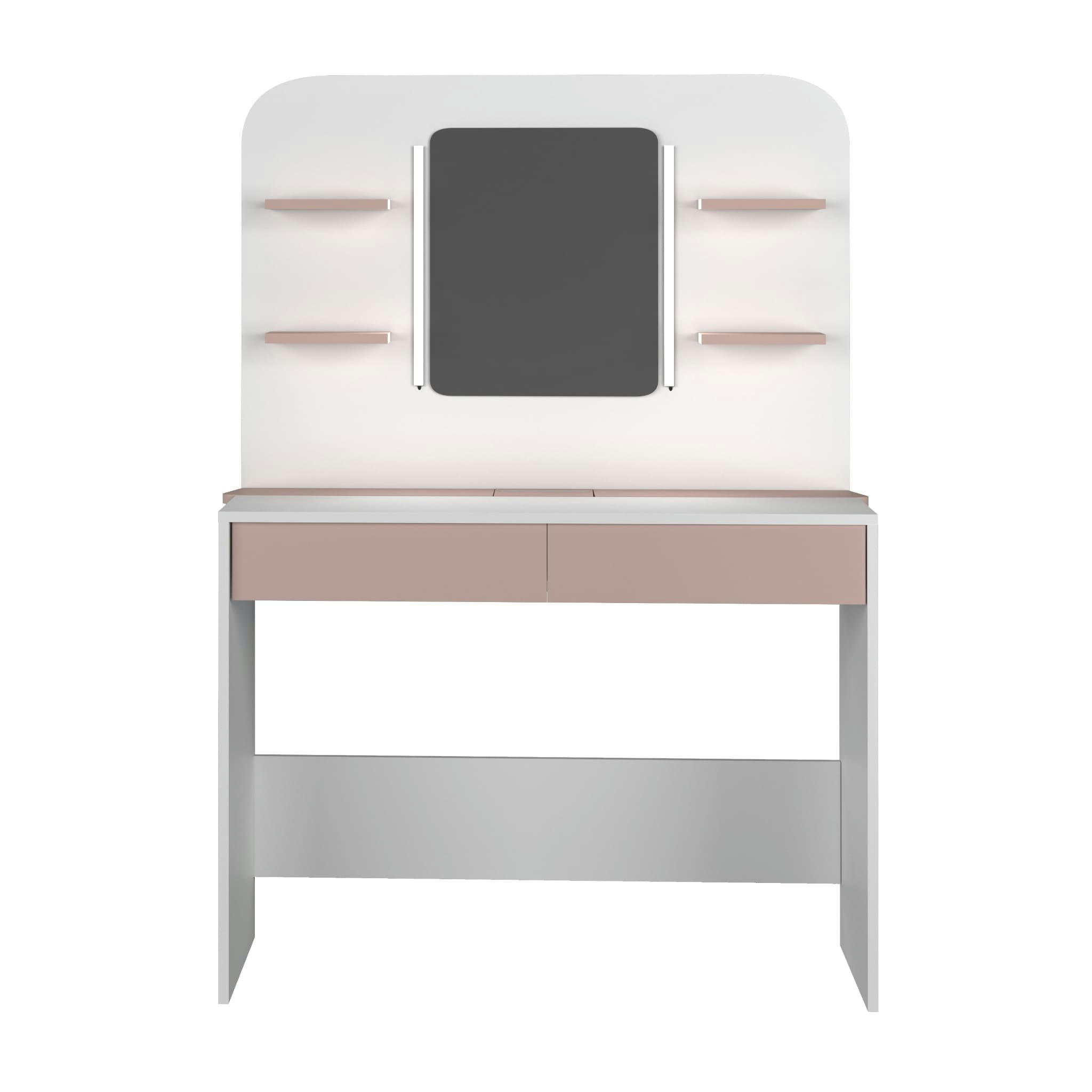 - Coiffeuse avec miroir en bois blanc et rose
