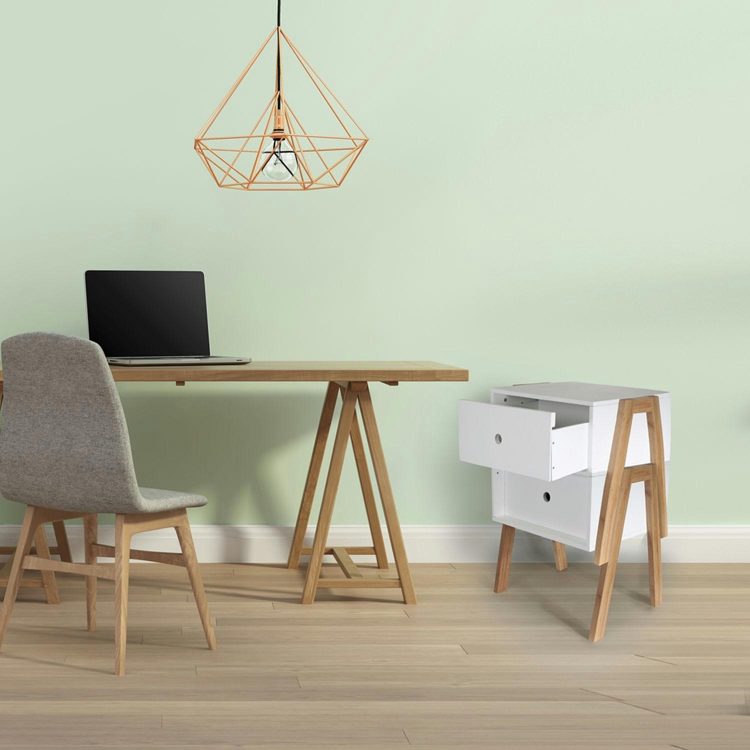 ANJA - Table de chevet scandi l. 44 x h. 45 cm blanc