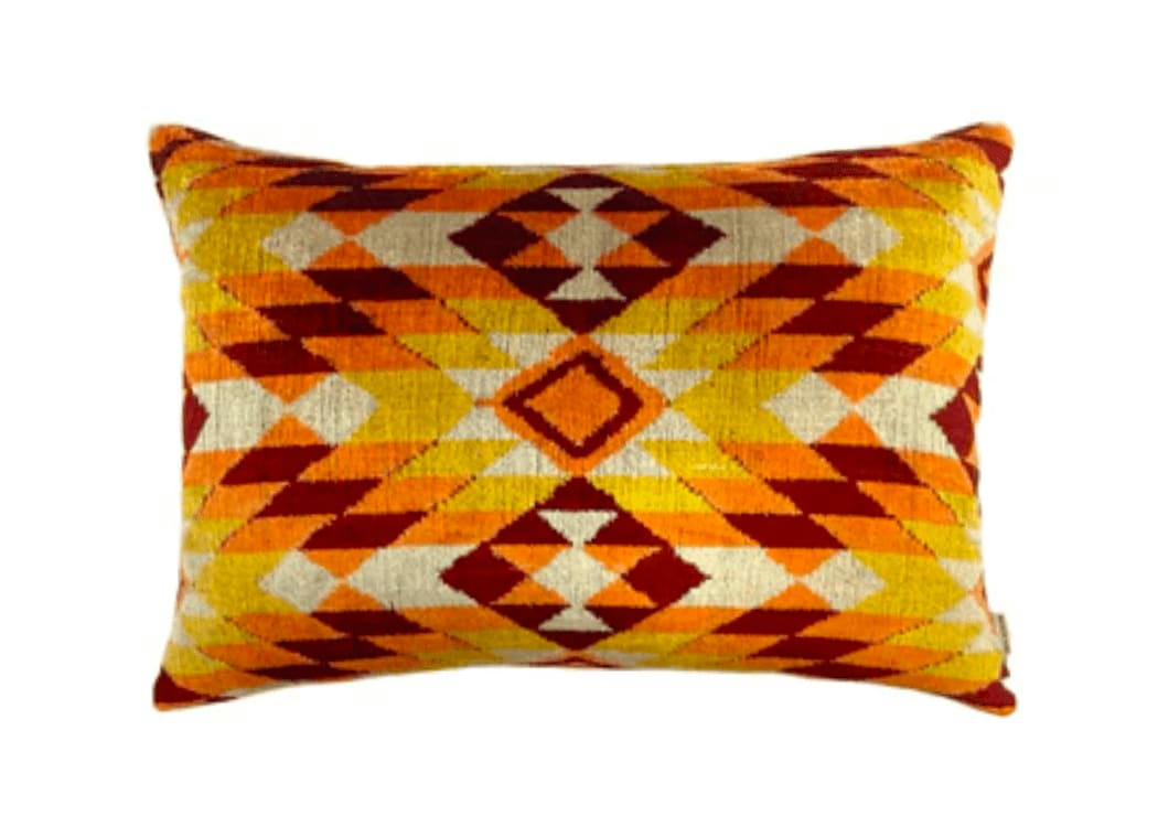 - Housse de coussin velours soie ikat  40x60 orange