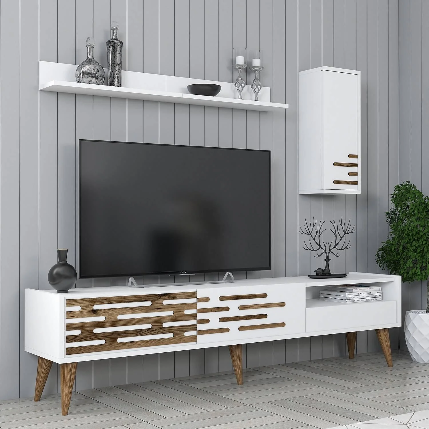 Set van TV-meubel en wandrekken Valensiya