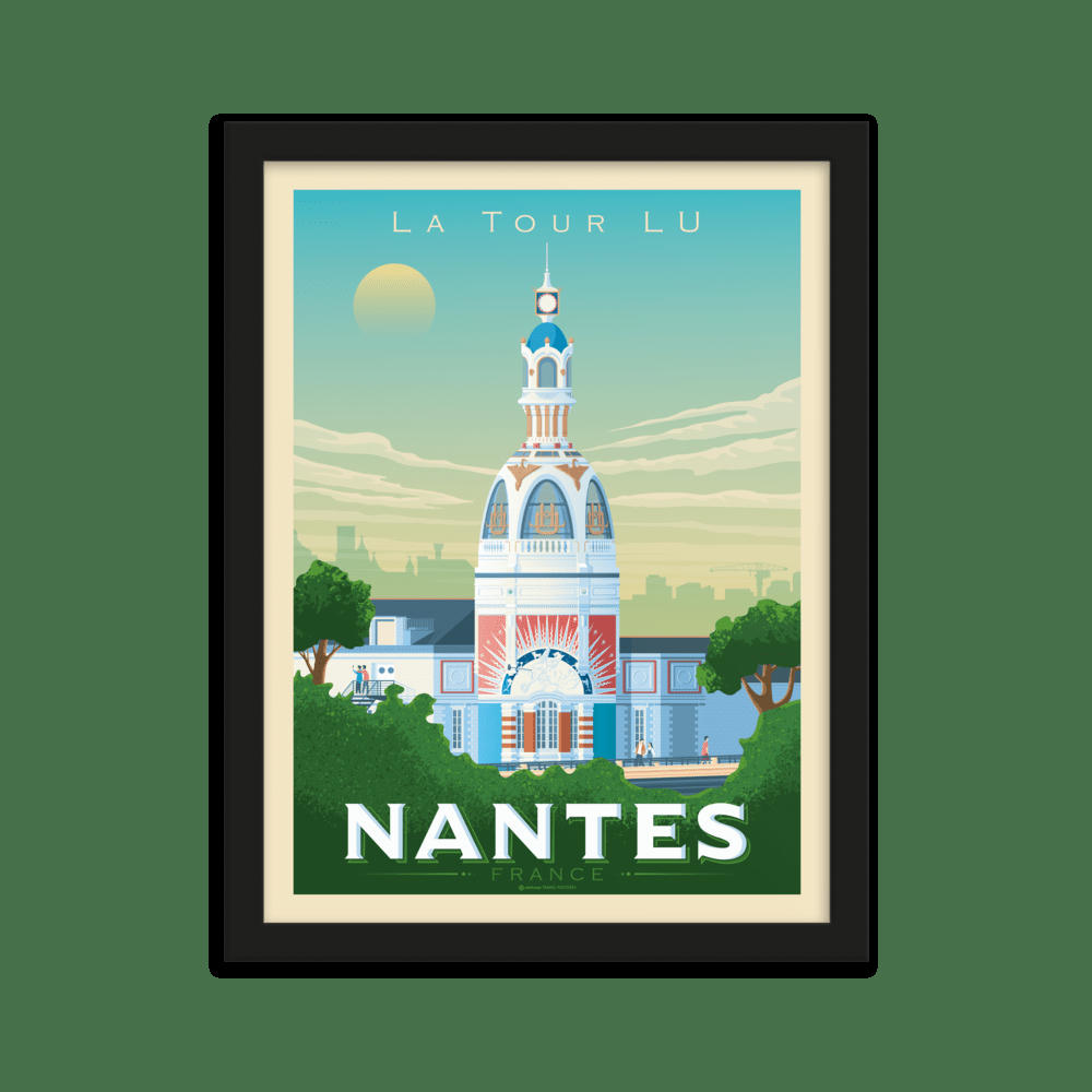 - Affiche Nantes France - Tour Lu + Cadre Bois noir 21x29,7 cm