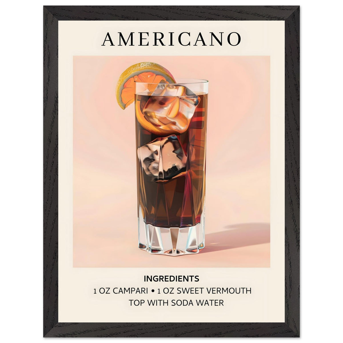Artfulprints Poster met Lijst Americano cocktail - Ingrediënten  - 30x40 cm - Roze