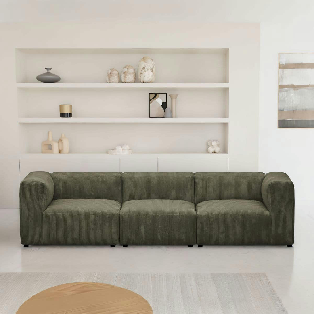 MODULO - Canapé modulable 4 places en velours côtelé vert kaki