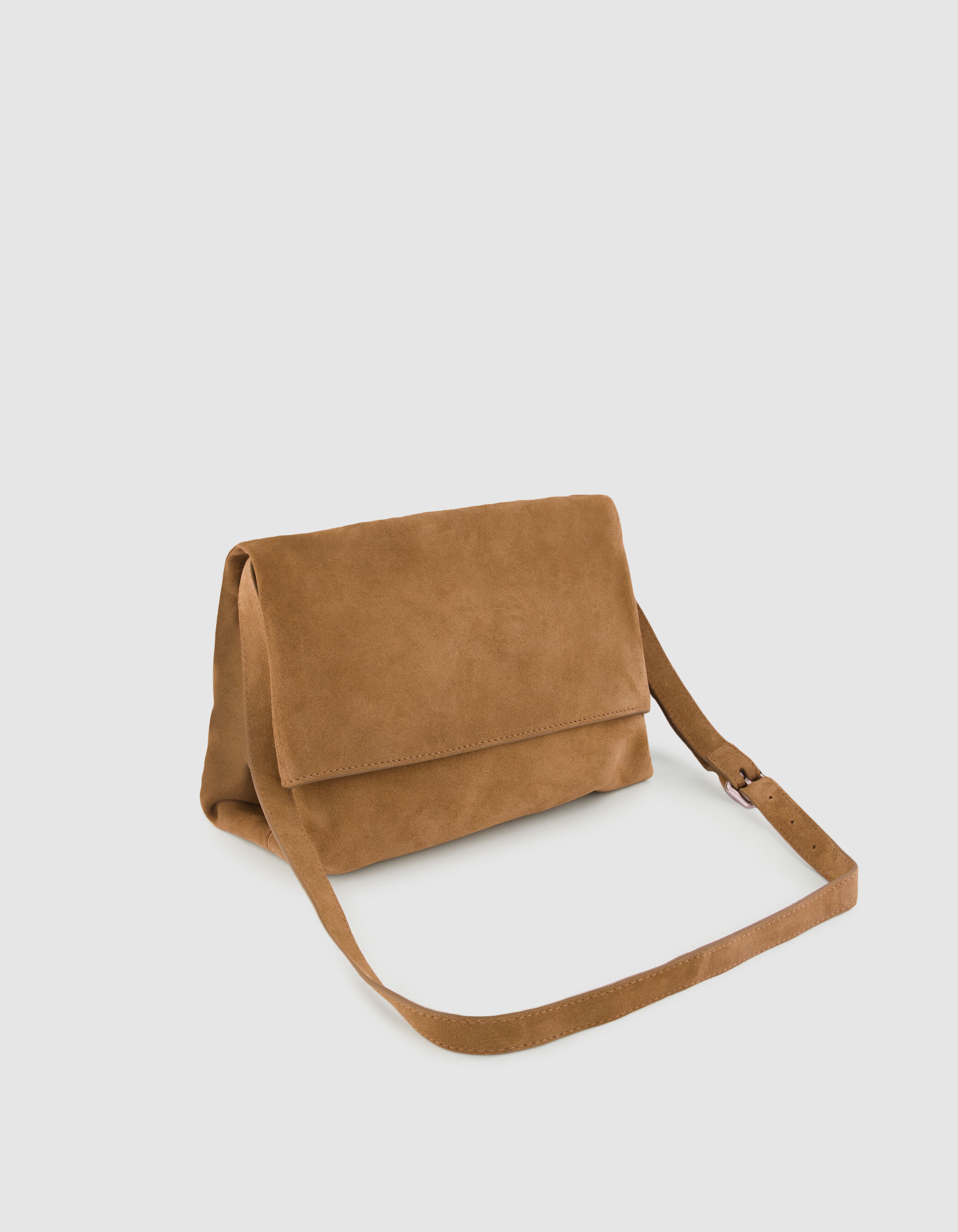 Sac besace Messenger camel cuir velours Femme