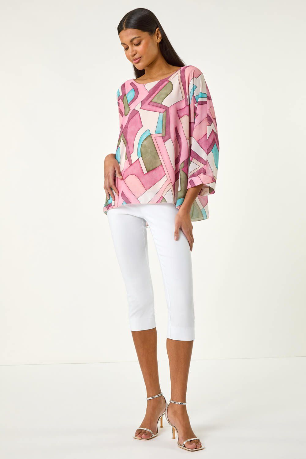 Roman Abstract Print Overlay Tunic Top