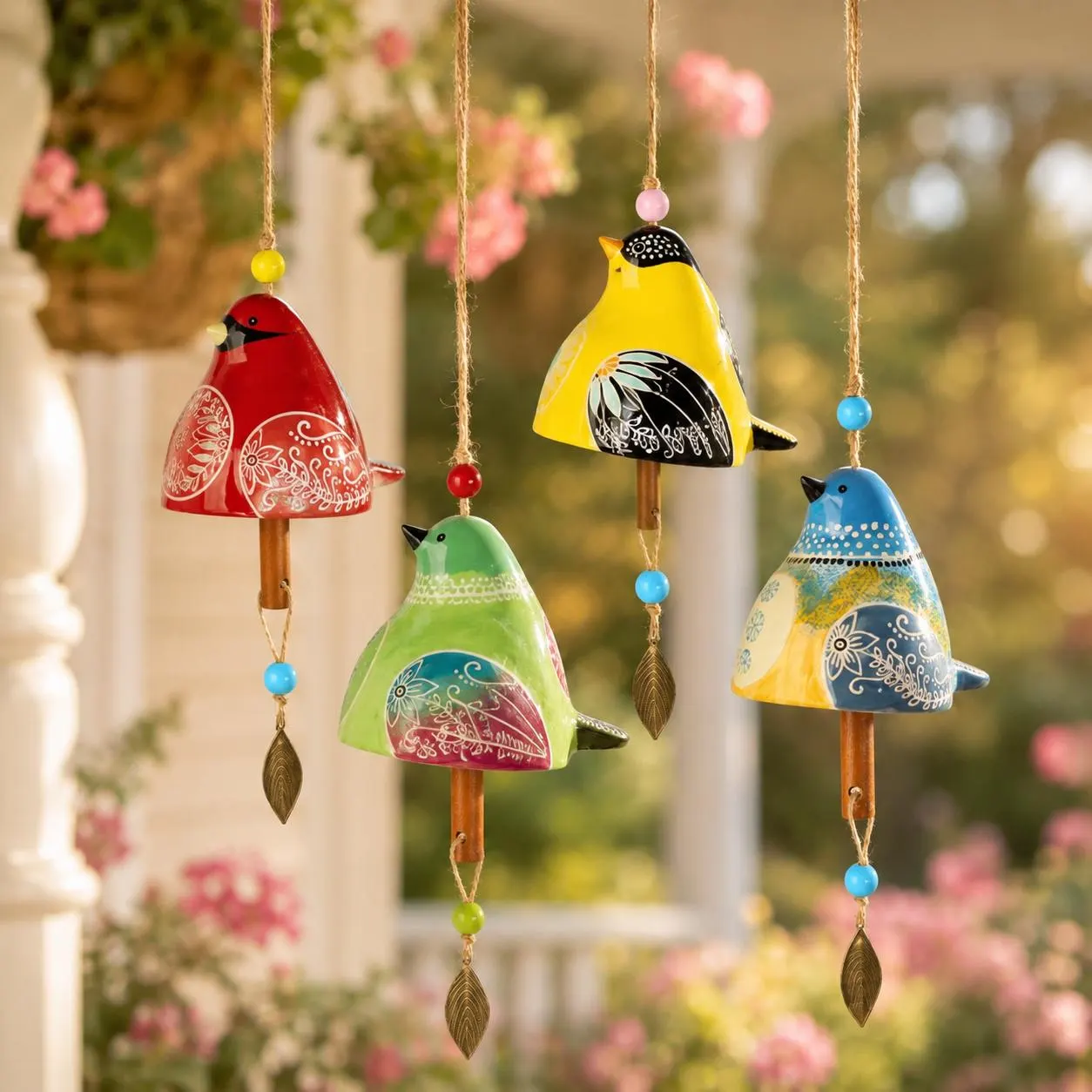 Unique Bird Lover Gift, Custom Name Bird Chime, Garden Porch Wind Ornament,Personalized Ceramic Bird Hanging Decor, Memorial Keepsake