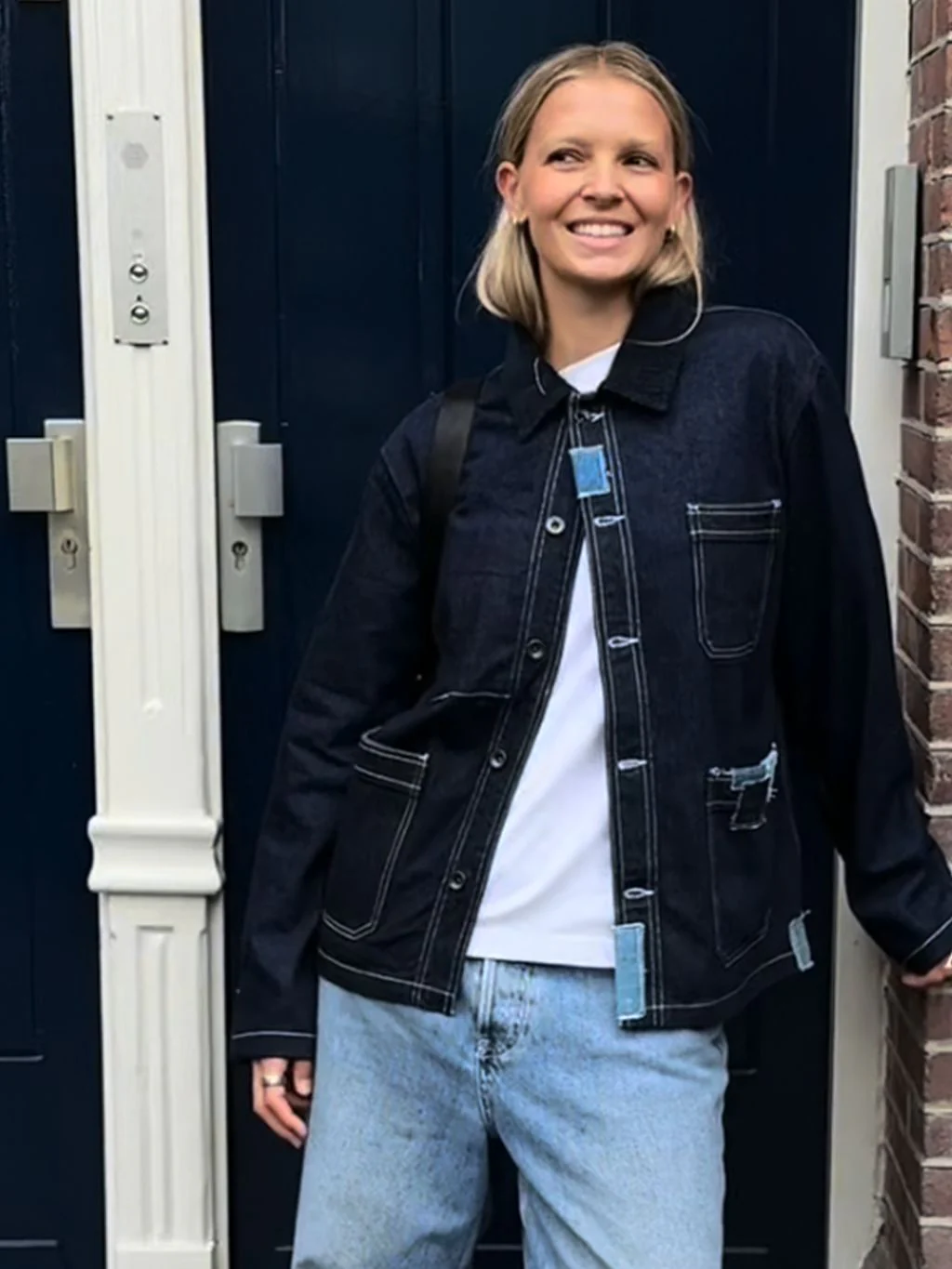 Brecon Denim Patched Chore Jacket in Indigo