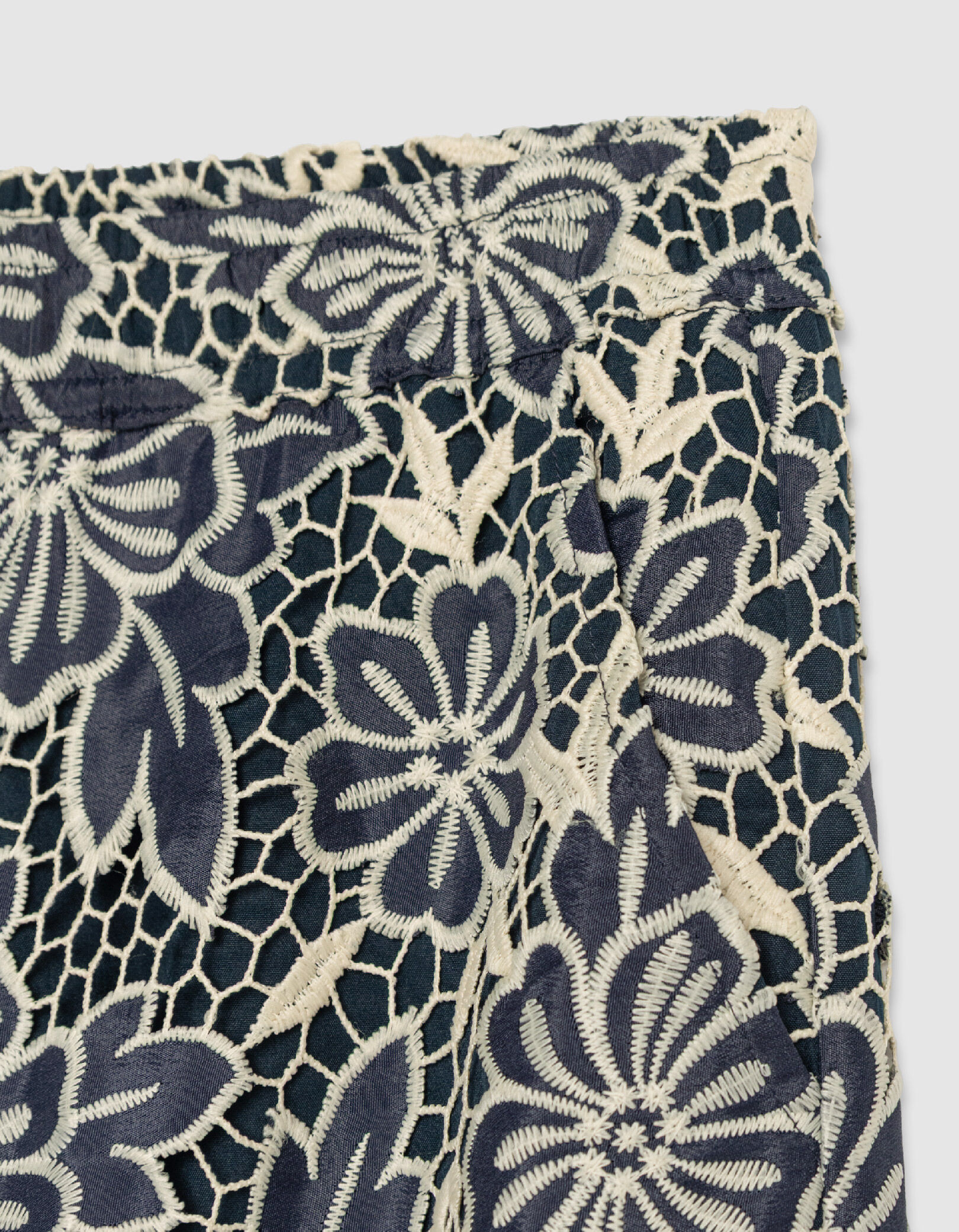Pantalon marine dentelle écrue Femme