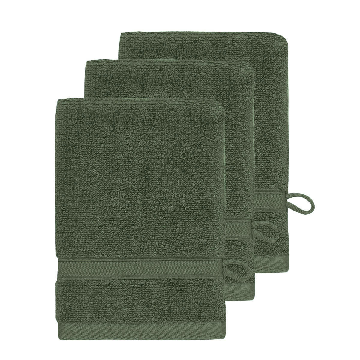 SENSILK - Lot de 3 gants de toilette 600 gr/m²  eucalyptus 16x22 cm