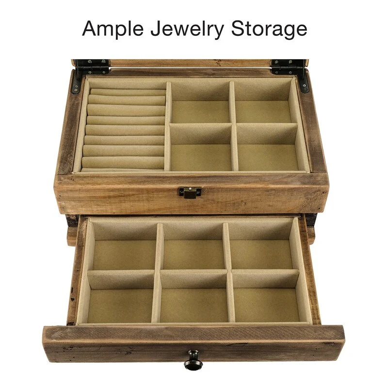 Farmhouse Solid Wood Rustic Distressed Jewelry Organizer - 8.7D x 11.8W x 5.5H