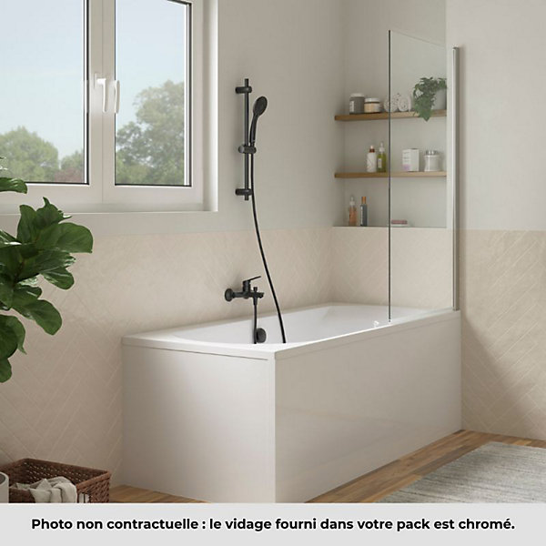 Pack baignoire droite 170 x 75 JACOB DELAFON Elise   pack pommeau et mitigeur bain douche noir mat Aimé   vidage noir