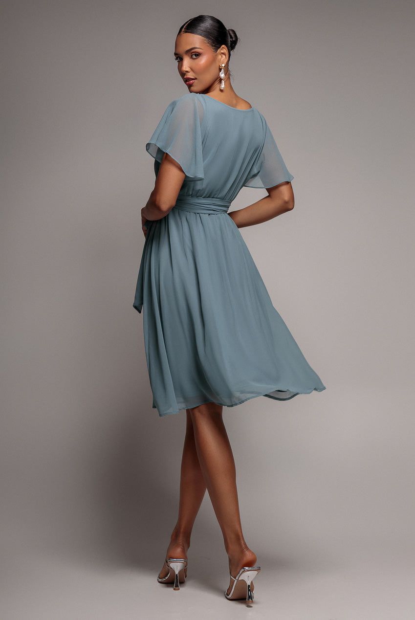 Goddiva Chiffon Flutter Sleeve Wrap Midi Dress