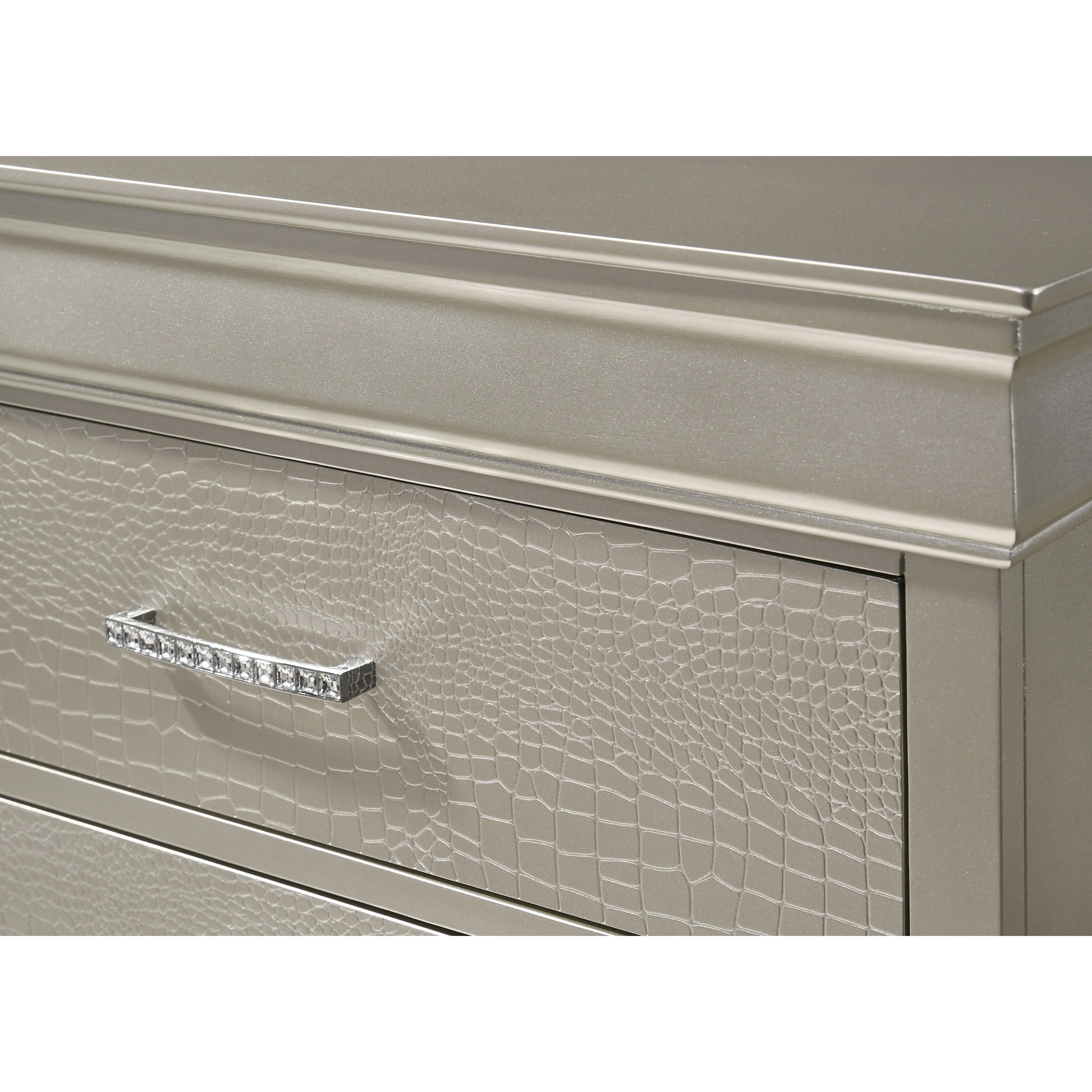 1pc Modern Glam Style Two Drawers Nightstand Solid Wood Crystal-Like Diamond Tufted Crocodile Texture Bedroom Furniture