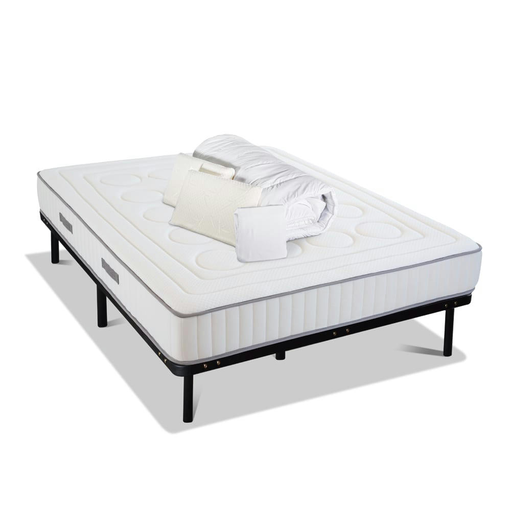 CRISTAL - Ensemble  180x200  Matelas + Sommier Métal + Accessoires