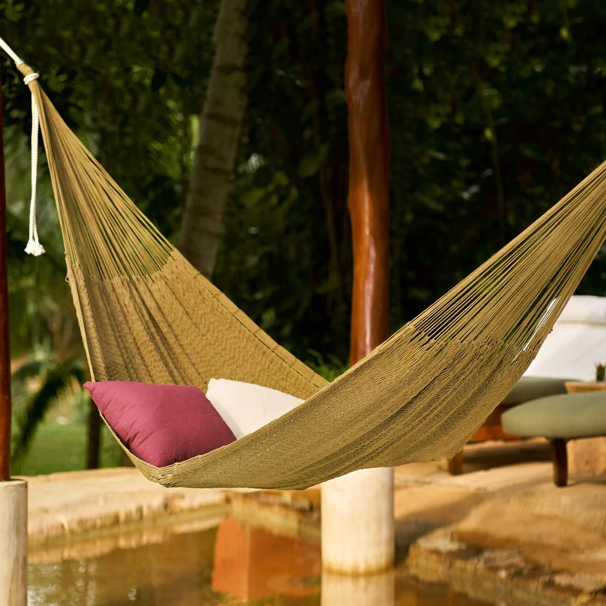 Novica Handmade Sunset Siesta In Olive Green Cotton Rope Hammock (Double)