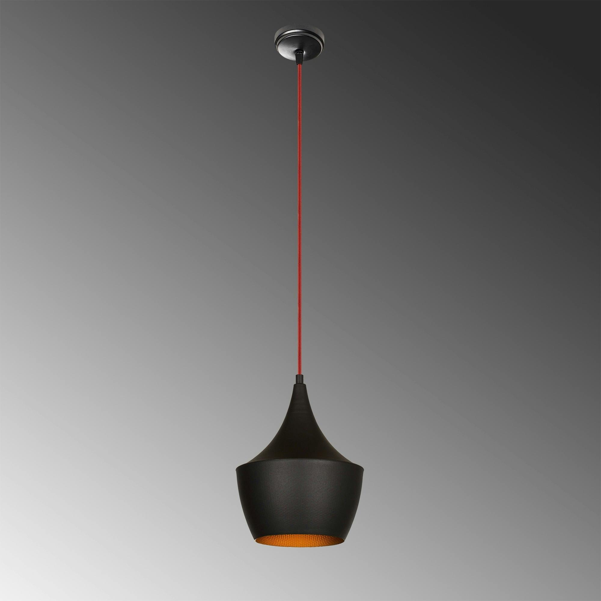 Suspension moderne noire mate câble rouge, forme cloche SILE