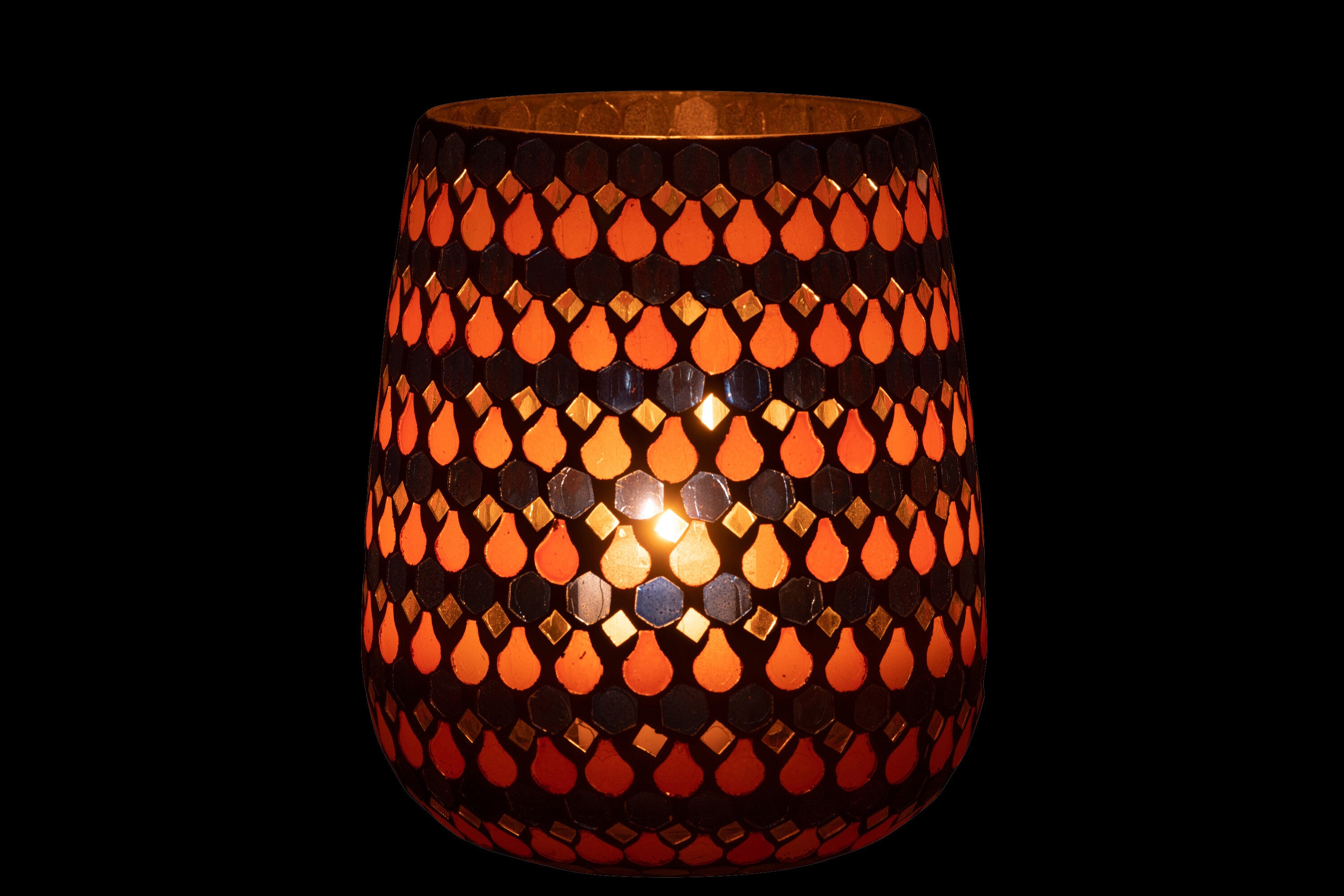 J-Line windlicht Mozaiek Druppel - glas - oranje/blauw - large