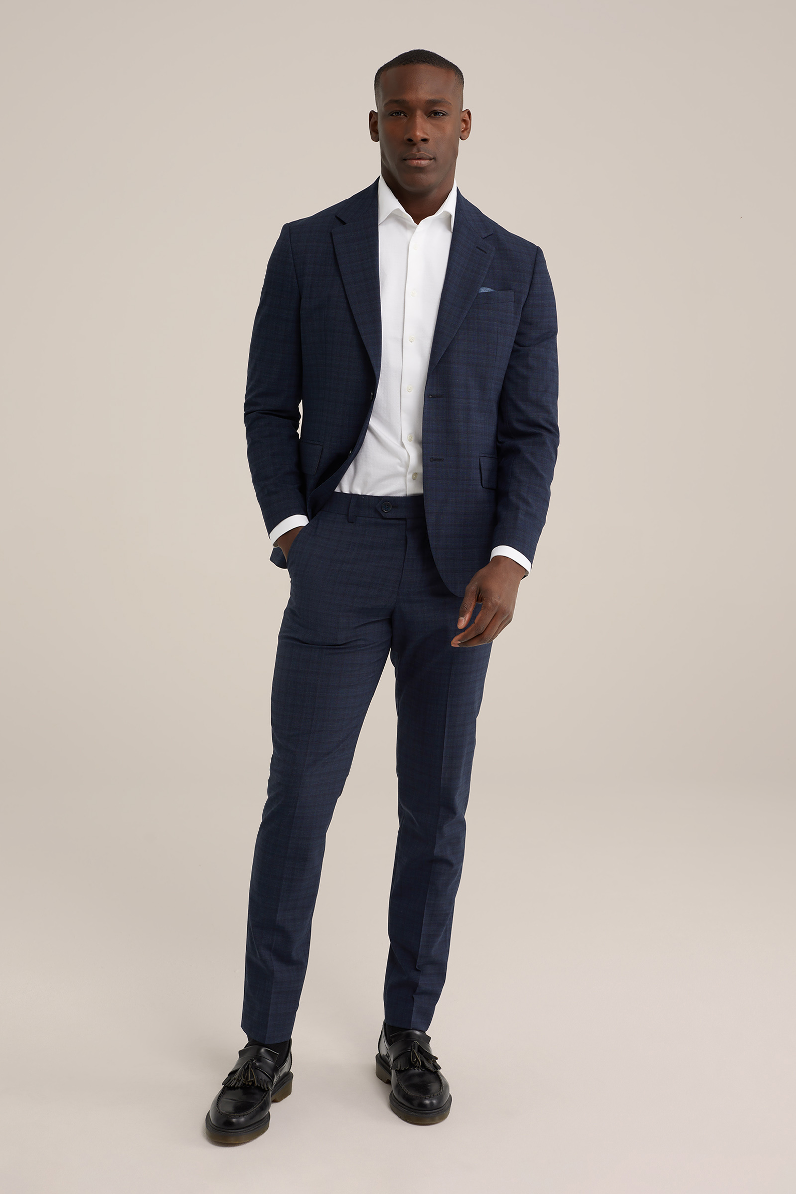 Heren premium slim fit pantalon met ruitdessin