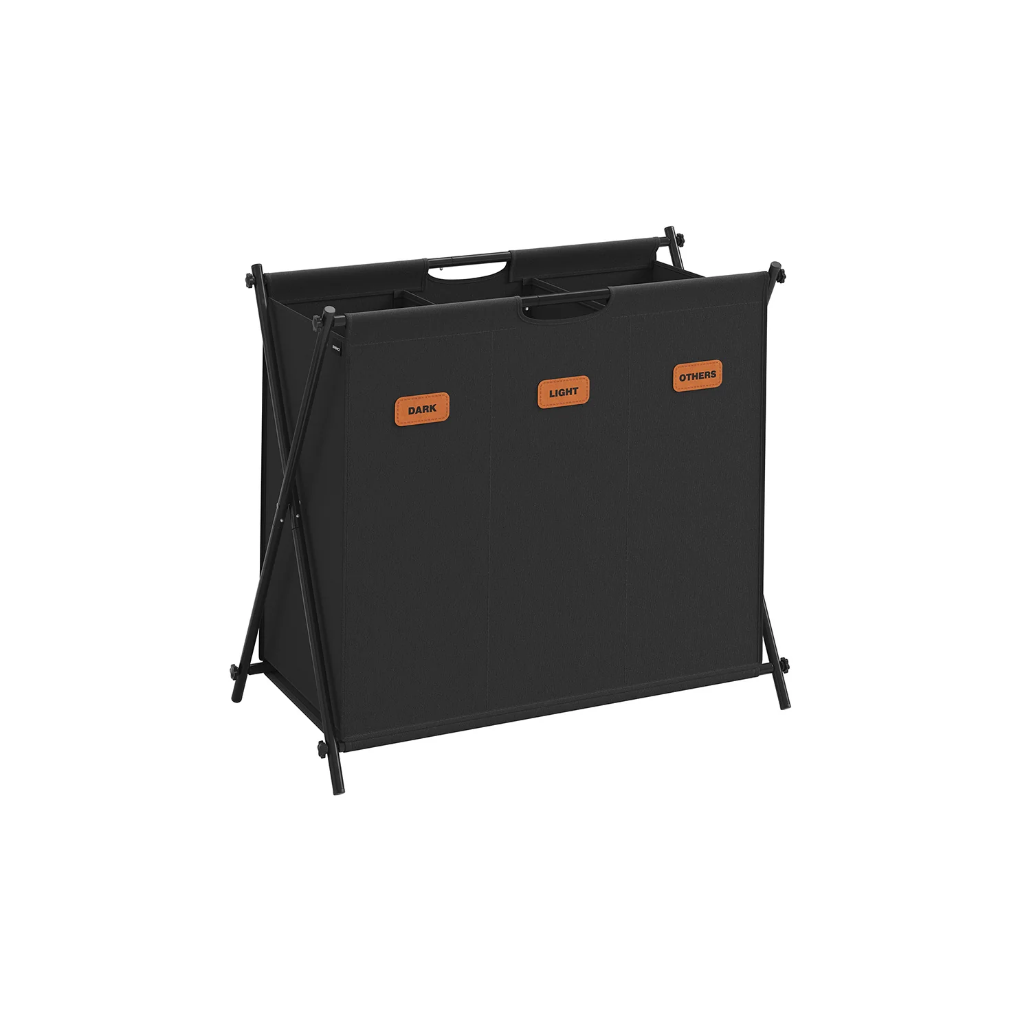 Panier à Linge 3 Sections capacité de 135 litres structure en X pliable noir d'encre