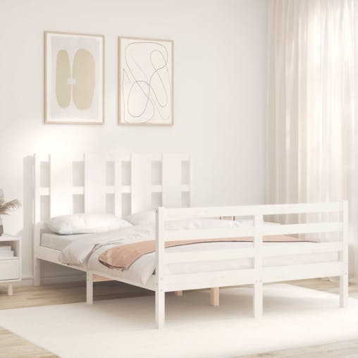 NNEVL Bed Frame with Headboard White 137x187 cm Double Solid Wood