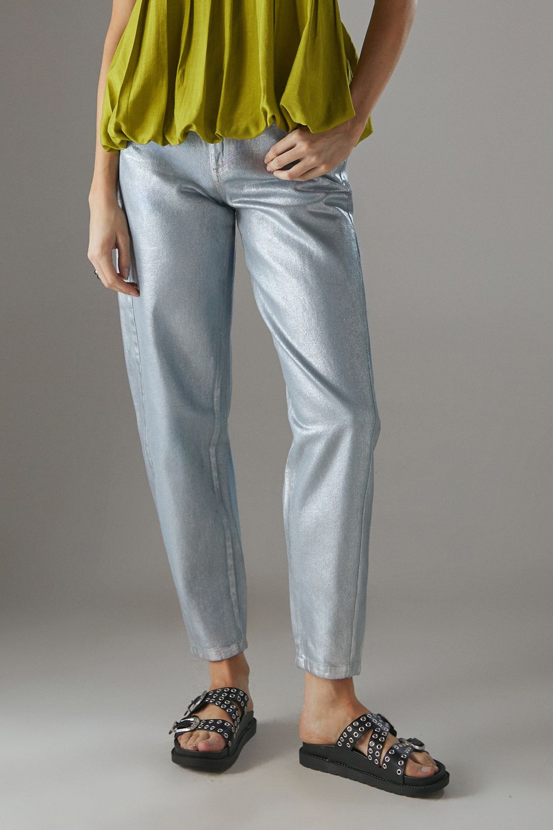 Warehouse Metallic Denim Barrel Leg Jean