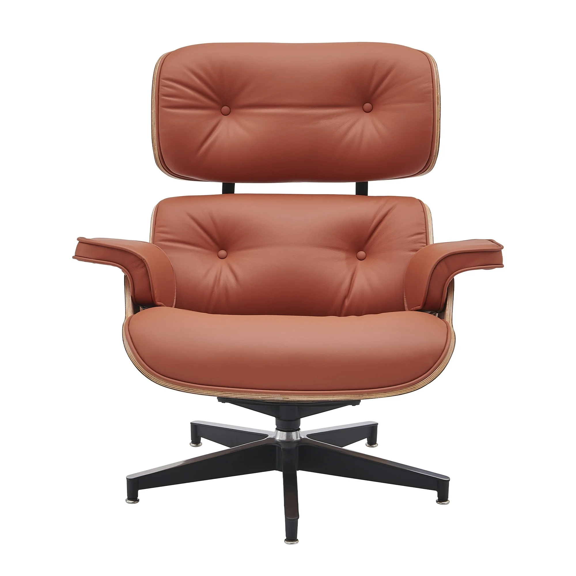 Mid-century Modern PU High-back Swivel Lounge Chair with Ottoman for Living Room and Bedroom