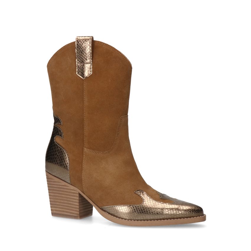 Manfield Cognac suède cowboy laarzen met metallic details