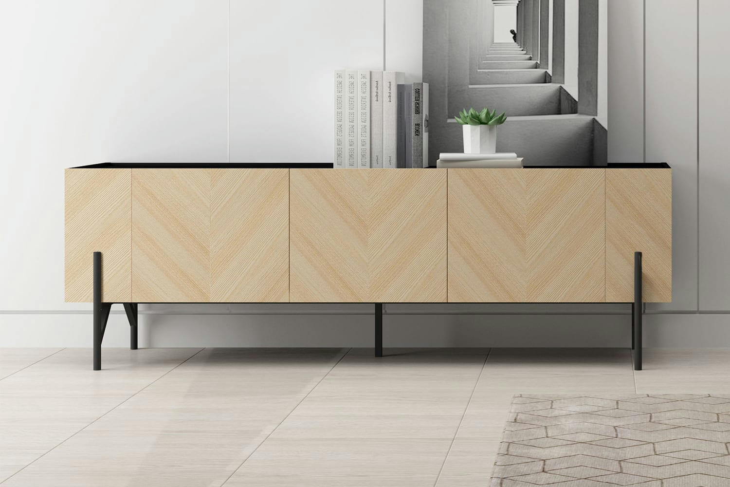 SEQUOIA - Meuble TV vintage en bois clair avec rangements