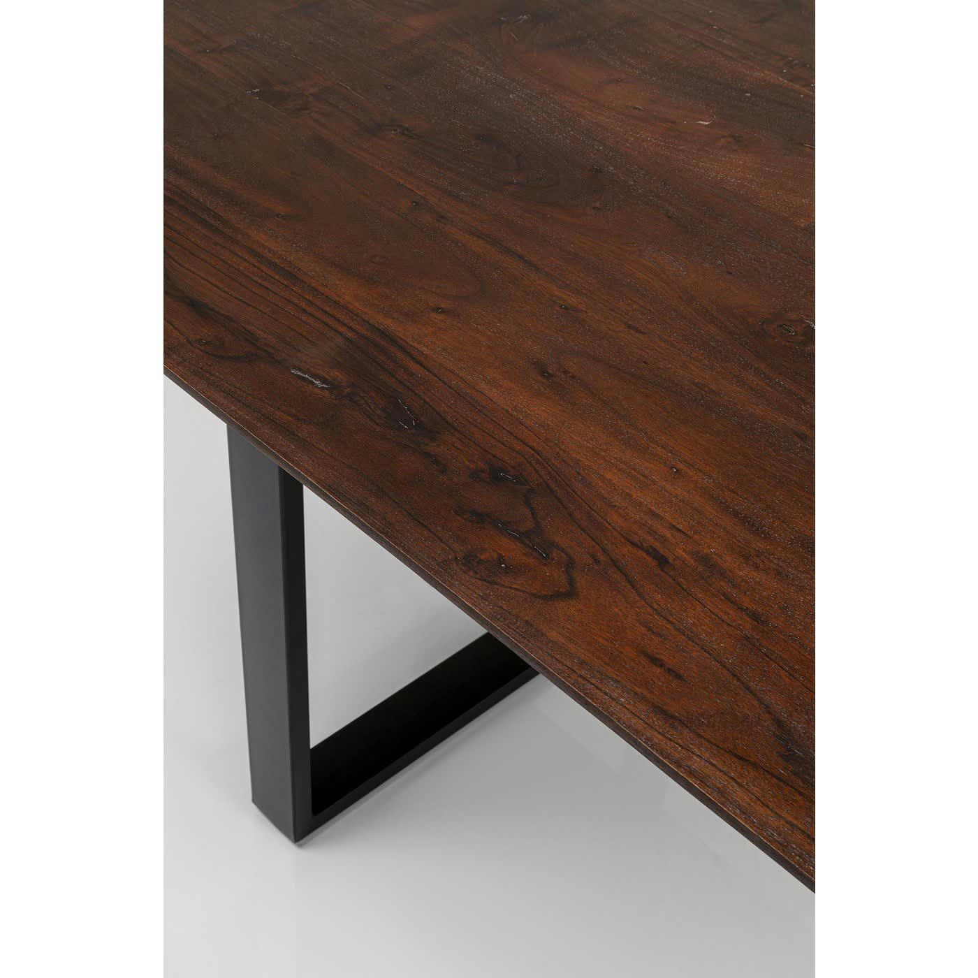 SYMPHONY - Table à manger 6 personnes acacia brun biseauté et acier noir L160