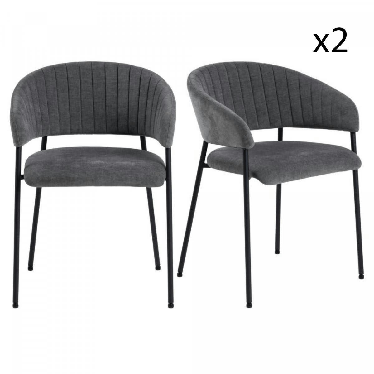 ANNIE - Lot de 2 chaises contemporaines en tissu gris