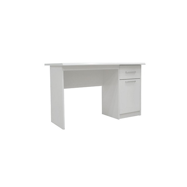 Bureau droit de la collection PRAGUE un tiroir et une porte coloris blanc