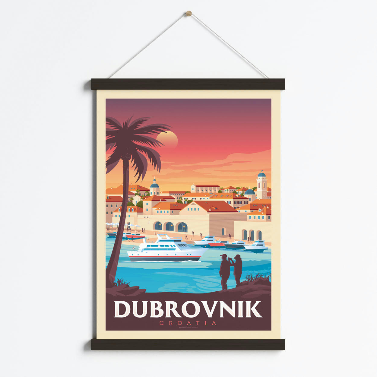 - Affiche Dubrovnik Croatie + Cadre Magnétique (Bois Noir) 50x70 cm