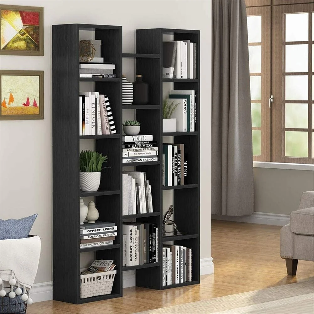 Modern Bookcase, 5-Shelf Storage Organizer Bookshelf with 14-Cube Display Book Shelf