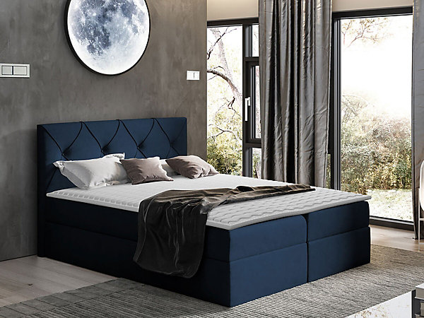 Lit continental Baltimore 149, Double, Bleu, Tissu, Disponible