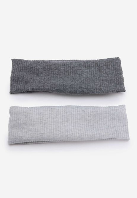 Womens 2pk Grey Ribbed Jersey Headbands